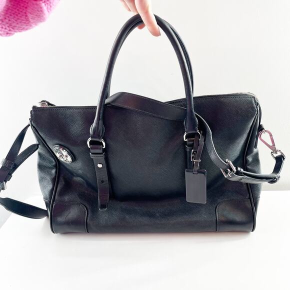 Tumi Villa Lucca Tote Duffel Weekender Briefcase Bag Leather Black - Picture 4 of 13